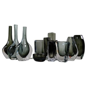 Midcentury Collection of 12 Pieces Art Glass Nils Landberg Orrefors Sweden 1950s