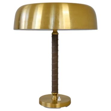 Midcentury Modern Table Lamp in Brass and Leather by Boréns, Sweden, 1960s