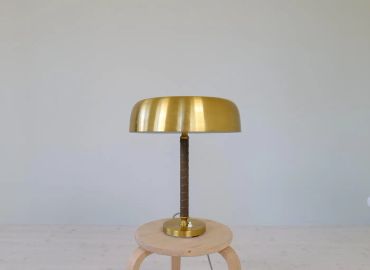 Midcentury Modern Table Lamp in Brass and Leather by Boréns, Sweden, 1960s