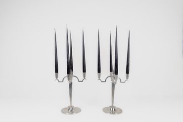 Art Deco Sculptural Set of Candelabras in Pewter, Sweden, 1940s
