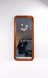 Midcentury Modern Sculptural Wall Mirror, Teak, Crystal Glass, Glas & Trä, 1960s