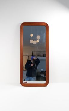 Midcentury Modern Sculptural Wall Mirror, Teak, Crystal Glass, Glas & Trä, 1960s