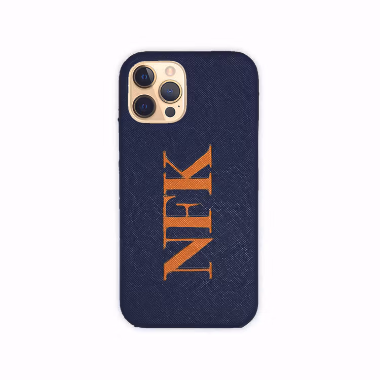 Navy skal med oranget print