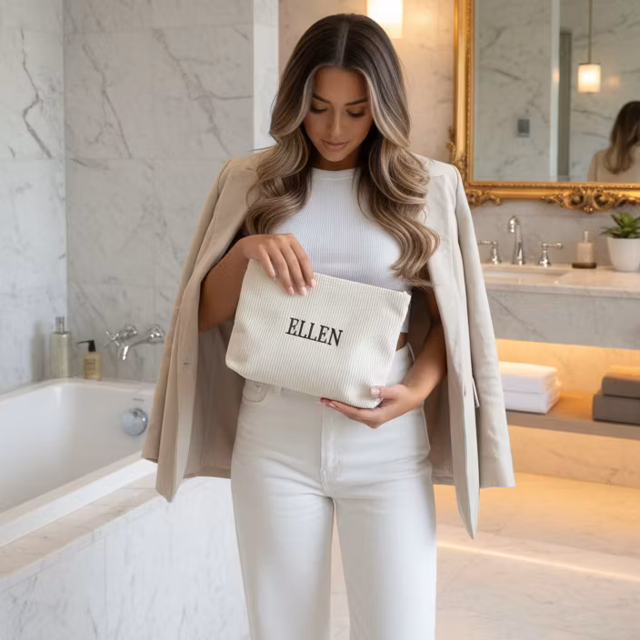 Vit necessär med namn