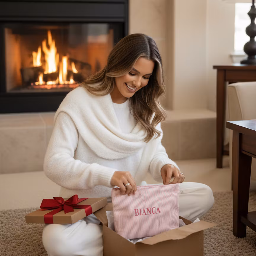 Rosa necessär med namn