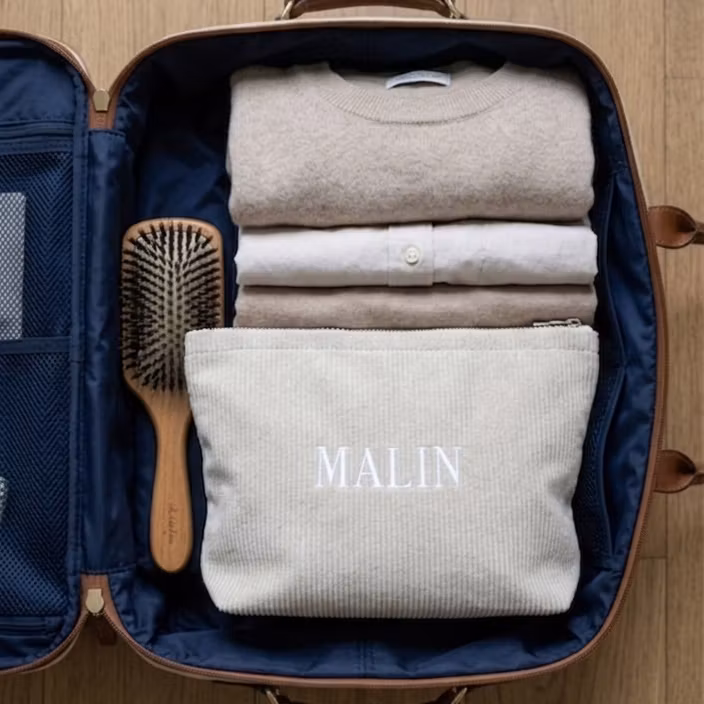 Beige necessär med namn