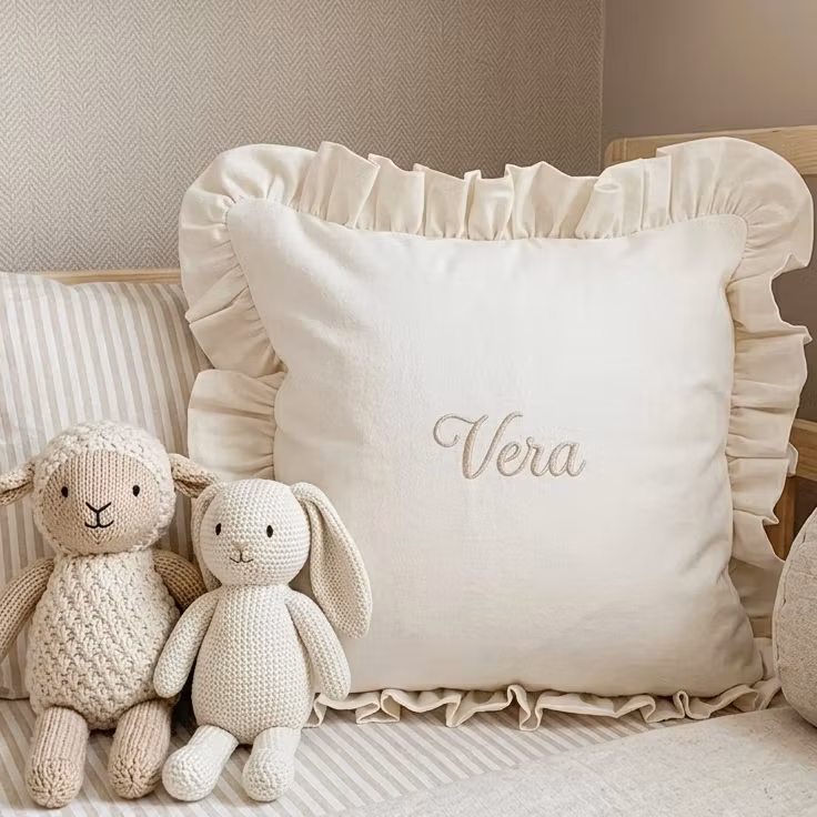 Kuddfodral med namn- soft white