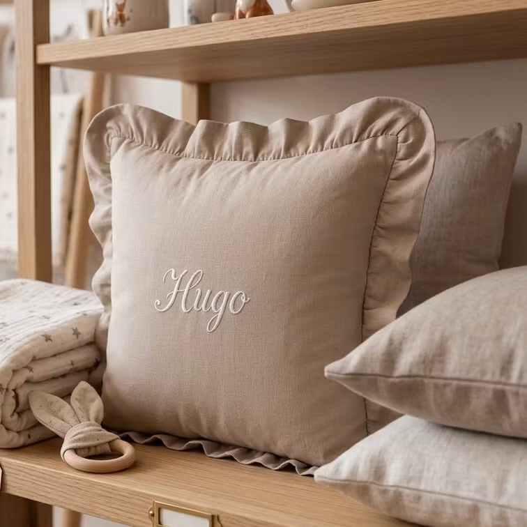 Kuddfodral med namn- beige