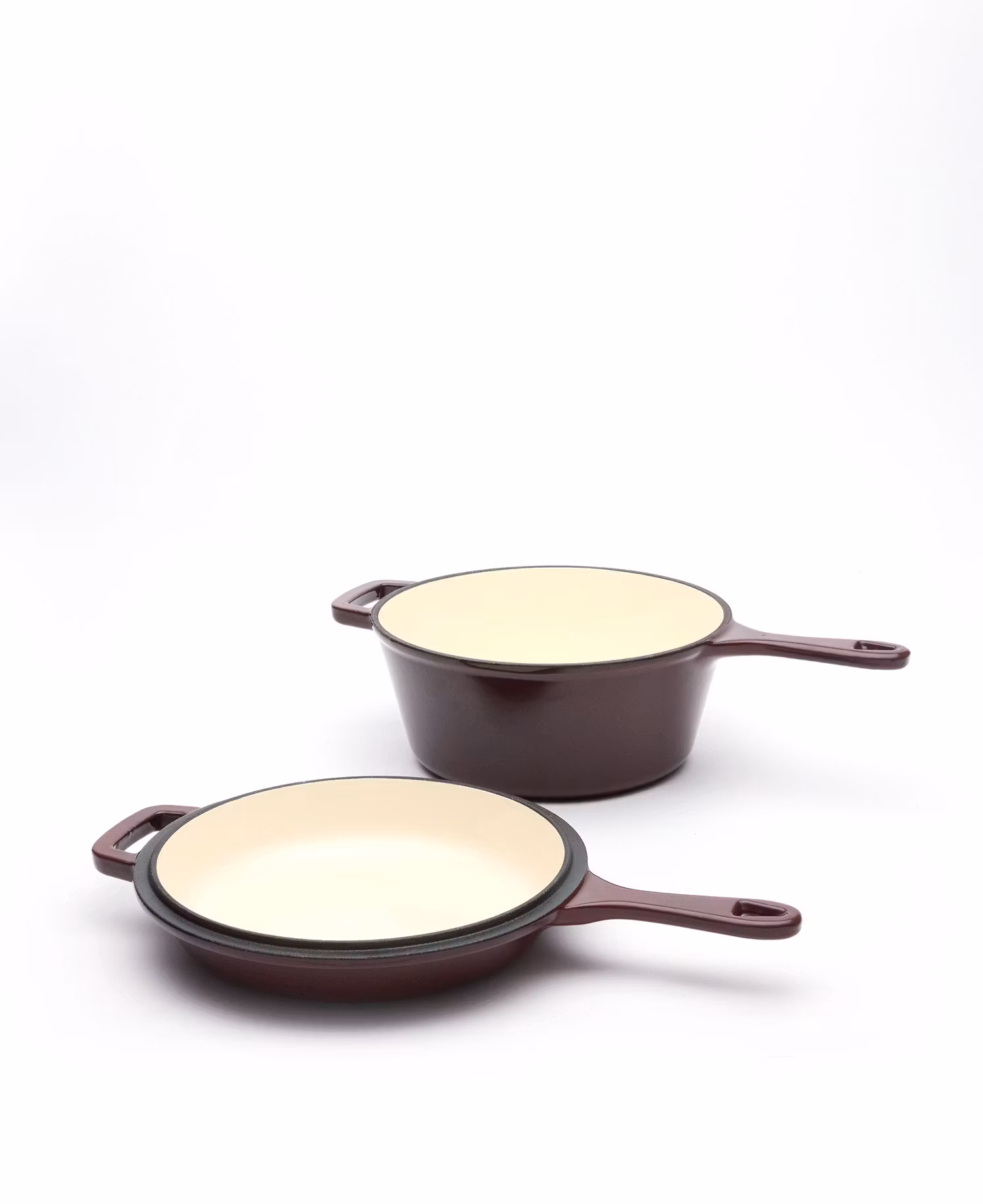 Set aus tiefer Traktorpfanne aus Gusseisen mit einer gusseisernen Bratpfanne – Borgona