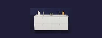 OPALINE 120cm hvit skap med 4 skuffer og dobbellservant
