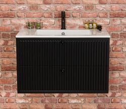 OPALINE 80cm svart skap med servant