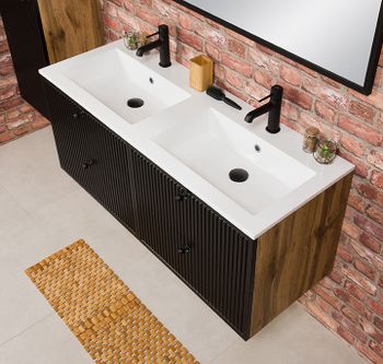 OPALINE 120cm svart skap med 4 skuffer og dobbellservant
