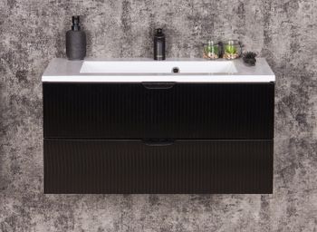 NOVA SLIM 80cm svart skap med svart håndtak og servant