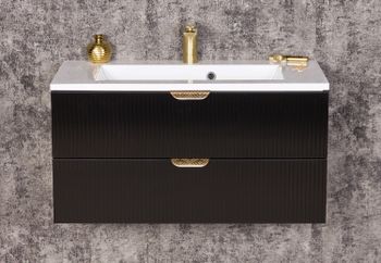 NOVA SLIM 80 cm svart skap med gull håndtak og servant