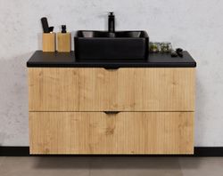 BERTA 100cm natur eik farge skap med benkeplate og servant