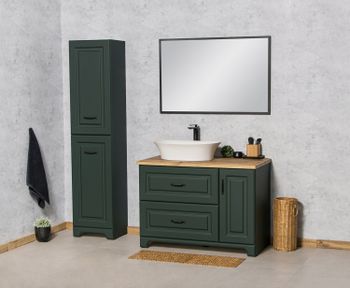 RETRO grønn baderomspakke - servantskap 100 cm, benkeplate, servant, høyskap og speil