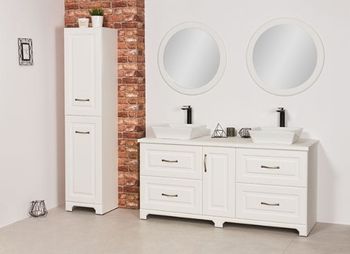 RETRO hvit baderomspakke - servantskap 150cm, benkeplate, servant, høyskap og speil