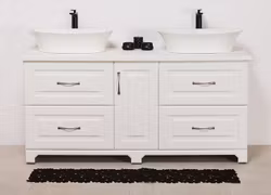 RETRO hvit baderomspakke - servantskap 150cm, benkeplate, servant, høyskap og speil