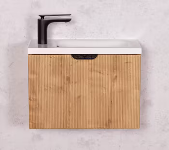 OPUS 50cm natur eik farge skap med servant og svart håndtak