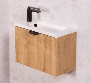 OPUS 50cm natur eik farge skap med servant og svart håndtak