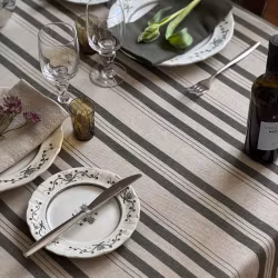 Återvunnen Duk Isabell, Linne/Olivgrön 140x250cm