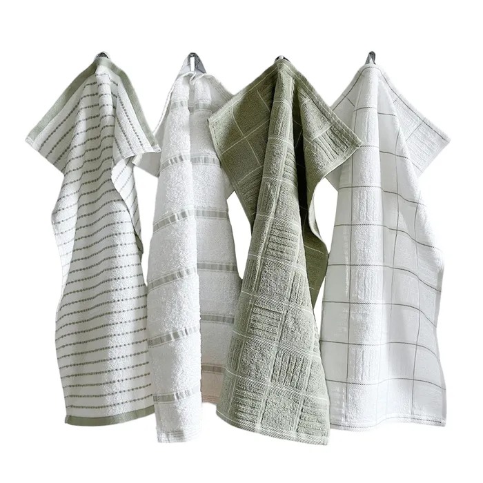 Visby Handduk Grön/Vit 40x60 mixade mönster