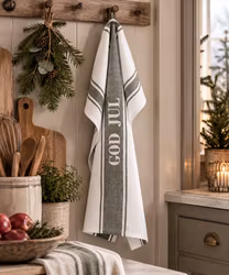 Kökshandduk God Jul, Olivgrön/Vit 50x70cm