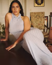 Neck dress blue