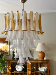 Muranolampa • Mazzega •XL • vit & bärnsten.