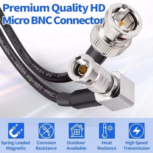 Superbat 6G-SDI-kabel Micro HD-BNC (vinklad) till BNC, Belden 1855A, 60 cm
