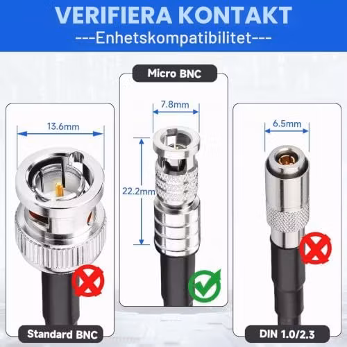 Superbat 6G-SDI-kabel Micro HD-BNC (vinklad) till BNC, Belden 1855A, 60 cm