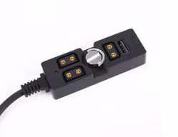 0.5-2m Coiled Male D-TAP to 3 Port Female D-Tap with USB-A 2.0 Splitter with 1/4"-20 Screw