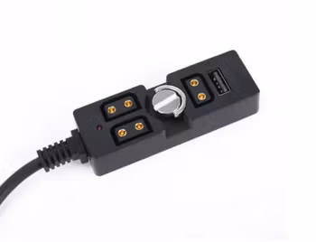 0.5-2m Coiled Male D-TAP to 3 Port Female D-Tap with USB-A 2.0 Splitter with 1/4"-20 Screw