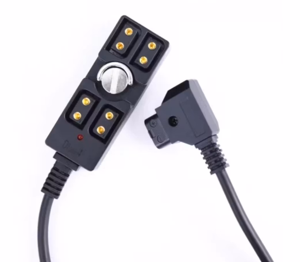 0.5-1m Coiled Male D-TAP to 4 Port Female D-Tap Splitter with 1/4"-20 Screw