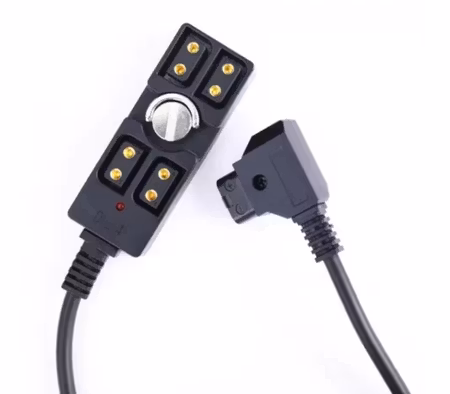 0.5-1m Coiled Male D-TAP to 4 Port Female D-Tap Splitter with 1/4"-20 Screw