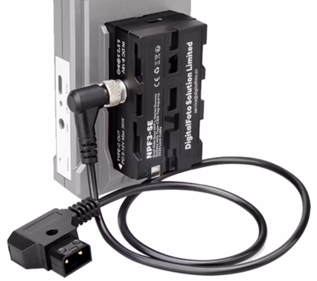 Dual-Side Sony NPF Dummy Battery with Type-C&D-Tap Input to 5525 Lock Cable