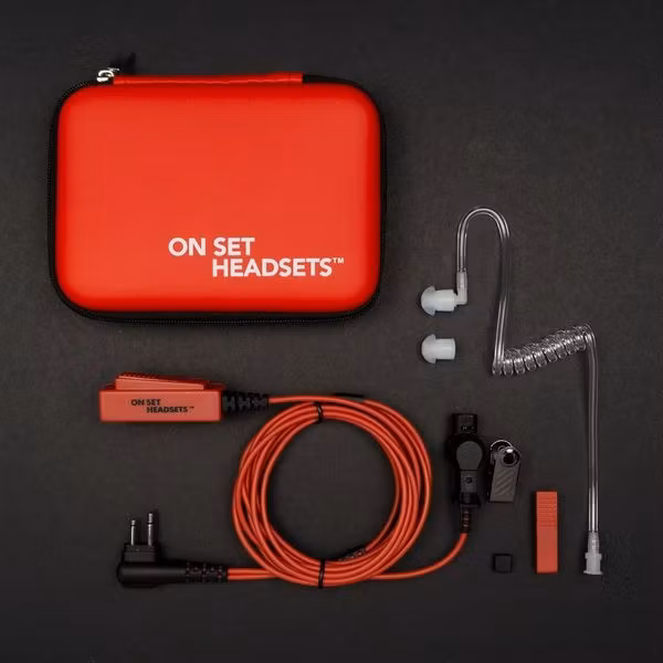 On Set Headsets RED Dragon for Motorola, Kevlar reinforced cable assembly, H2O resistant mic, Medical grade (hypoallergenic) silica. The FilmPro is a High Quality Walkie Talkie Headset. Built to take 