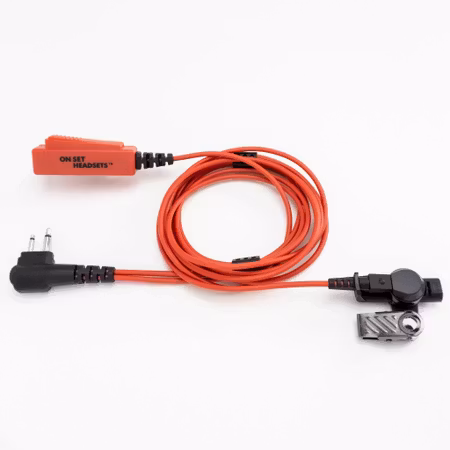 On Set Headsets RED Dragon for Motorola, Kevlar reinforced cable assembly, H2O resistant mic, Medical grade (hypoallergenic) silica. The FilmPro is a High Quality Walkie Talkie Headset. Built to take 