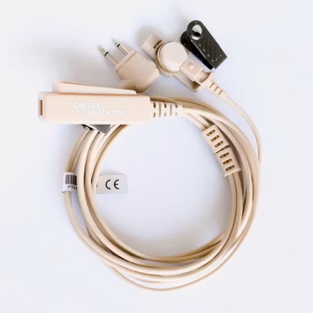 On Set Headsets Desert Tan for Motorola, Kevlar reinforced cable assembly, H2O resistant mic, Medical grade (hypoallergenic) silica. The FilmPro is a High Quality Walkie Talkie Headset. Built to take 