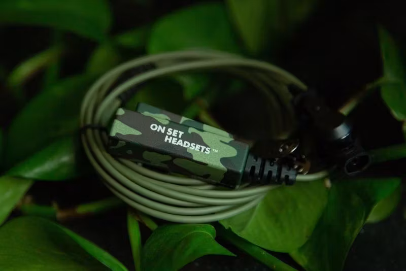On Set Headsets Green Camo for Motorola, Kevlar reinforced cable assembly, H2O resistant mic, Medical grade (hypoallergenic) silica. The FilmPro is a High Quality Walkie Talkie Headset. Built to take 