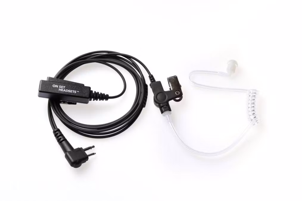 On Set Headsets Black for Motorola, Kevlar reinforced cable assembly, H2O resistant mic, Medical grade (hypoallergenic) silica. The FilmPro is a High Quality Walkie Talkie Headset. Built to take on 10