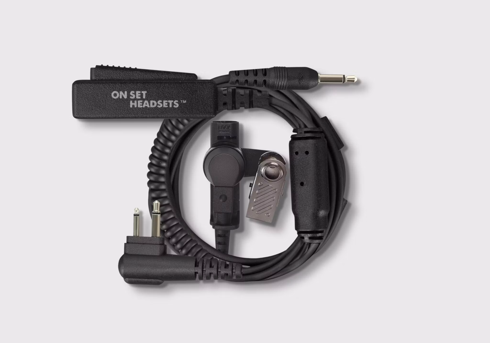 Black,For Motorola, The FilmPro X, the ultimate communication solution for film professionals who need to wear double comms on set. This revolutionary headset connects to both a walkie-talkie and Comt