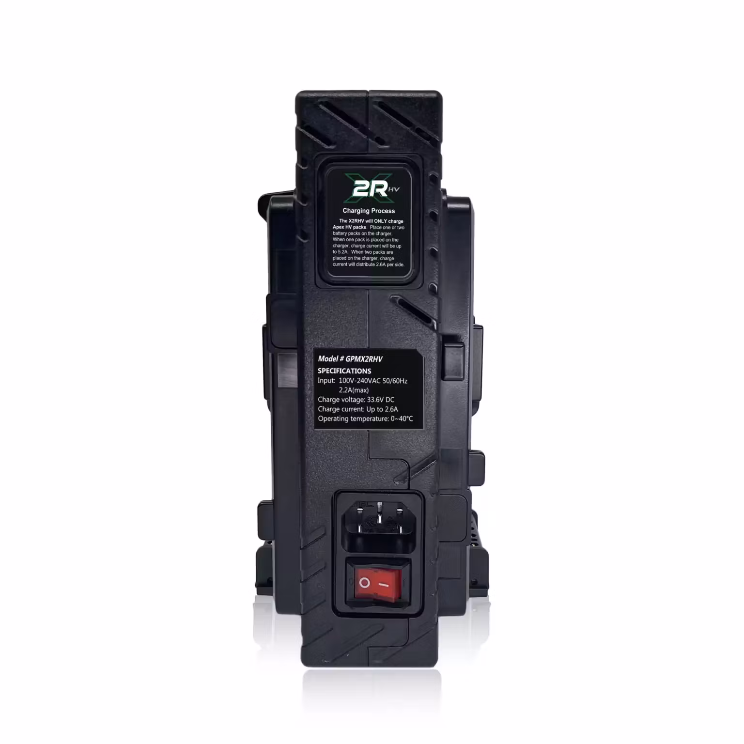 CORE Rapid Two Position Charger for Apex High Voltage V-mount 29.6v battery packs.