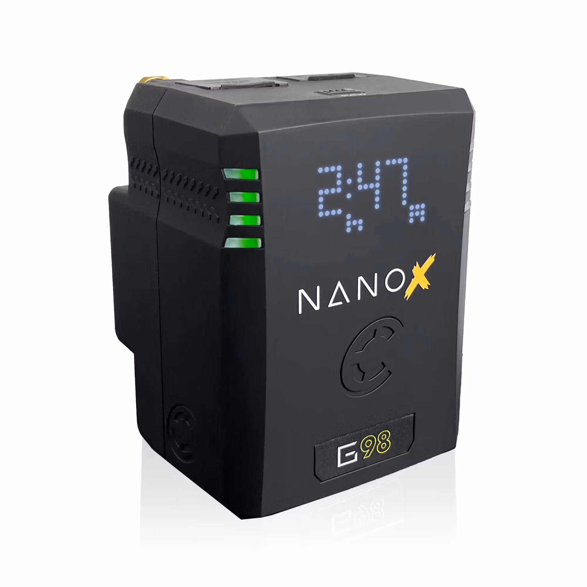 CORE 98wh Micro sized V-mount SMART battery pack, 14.8v 6.6Ah. 10A Draw with 4 LED Gauge Intergrated Ptap Port and USBPD, SMBUS Camera Communication