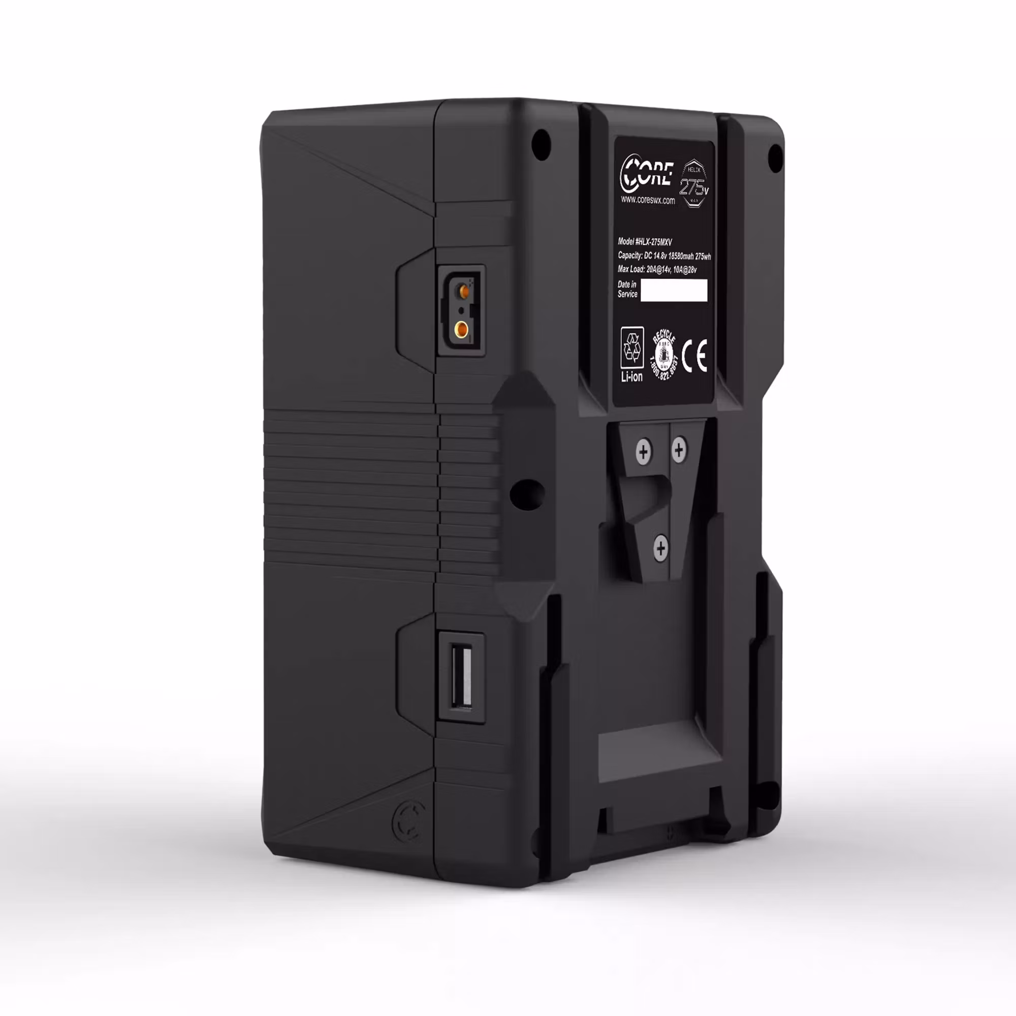CORE Helix275max, 14.4v/28.8v, 275wh V-mount battery pack, LCD and w/ ptap and USB, , 20A Max Load