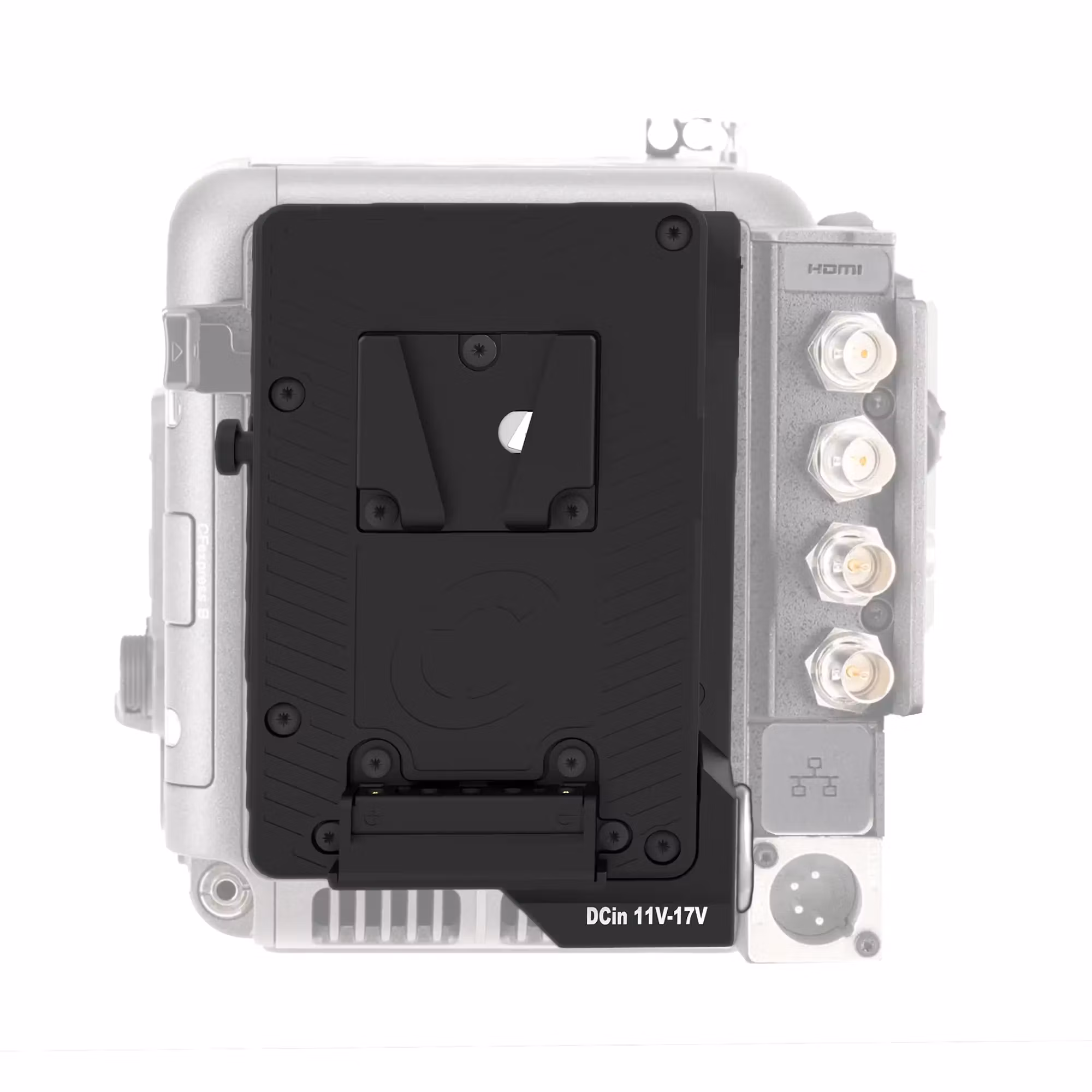 CORE Power Management Control V-mount to V-mount Plate adapter. Works with Sony Burano and Sony Venice/2 HRS 4pin 12v output, USBCPD output,  with 2 ptaps and  Screen Display, DC 11-17v 4p XLR input f