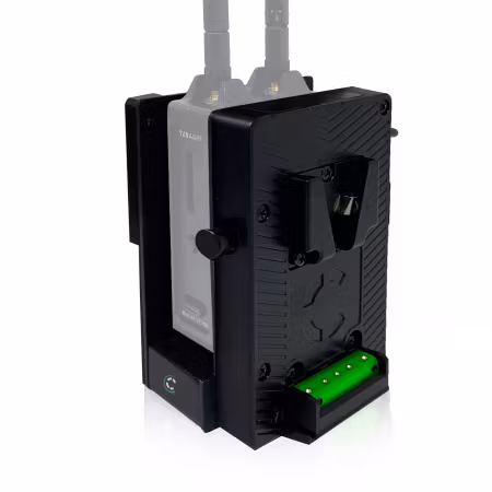 CORE Helix High Voltage Caddy for Teradek LT Transmitter, V-mount, 12v regulated output to 2pin Lemo