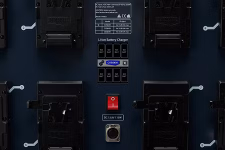 BLUESHAPE NEW Studio charger VLOCK batteries , WALL MOUNTING. Charges 8 batteries simultaneous. LCD info