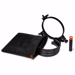 Ø85mm Lens Cuff with Alcantara® pouch and inserts to adapt to 82.5mm, 80mm and 77.5mm lens barrel diameters.