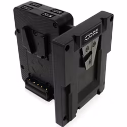 CORE Hotswap/Sharkfin V-Mount Plate.  Accepts both Helix packs to connect to HLX-BAB-V mount plate to output 33.6v.  Also accepts 14v V-mount packs for parallel standard voltage operation.